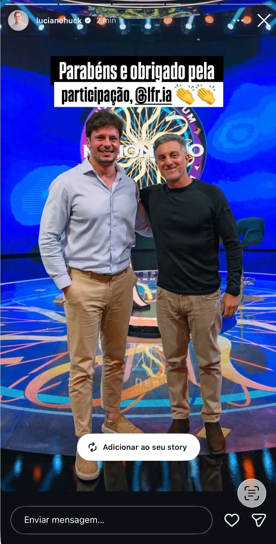 Luis Roquette, fundador da CF Gauss, em palco de TV nacional — prova pública de autoridade e presença de mídia